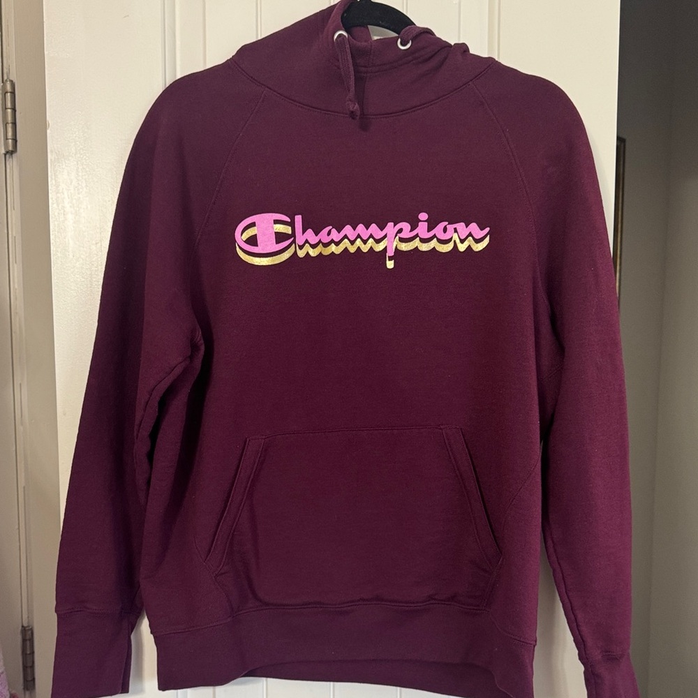 Champion Burgundy Hoodie with Pink Logo